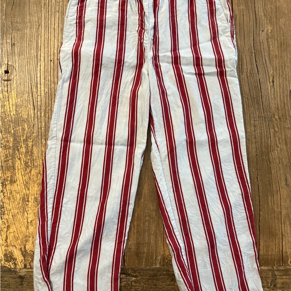 Burberry Red and White Striped Women's Silk Pants